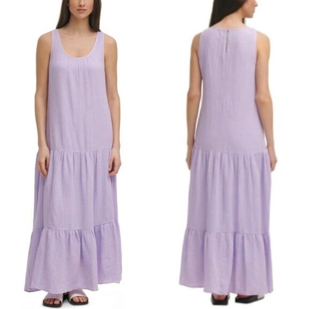 New! Calvin Klein Women's Gauze Tiered Maxi Dress Purple,‎ size XS
